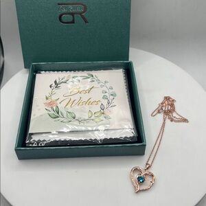 OR old rubin rose gold heart necklace with blue stone stamped S925 16” - 18”